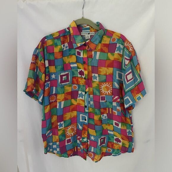 Vintage Jonathan Martin 100% Silk Button Down Short Sleeve Sun Stars M - Picture 1 of 5